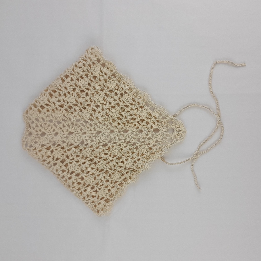 Handmade Cream Crocheted Cotton Patterned Head Hair Bandana Tie Back Kerchief - Picture 6 of 8